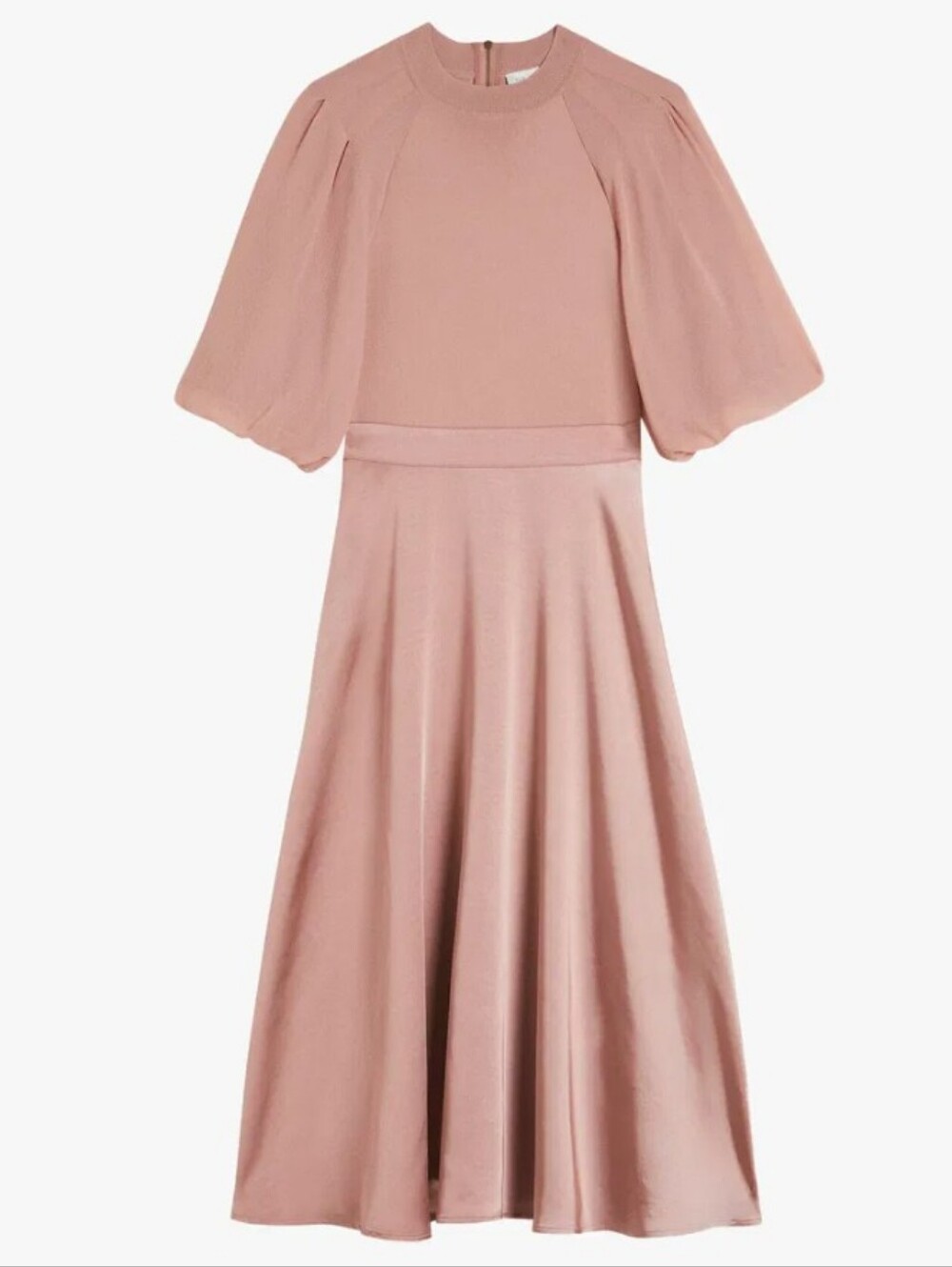 Ted Baker London Brontei Blush Pink Midi Dress with Puff Sleeves Size 0
